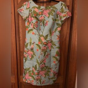 Talbots Women’s Sz 2 Petite Blue & Pink Floral Retro/Vintage Inspired Dress
